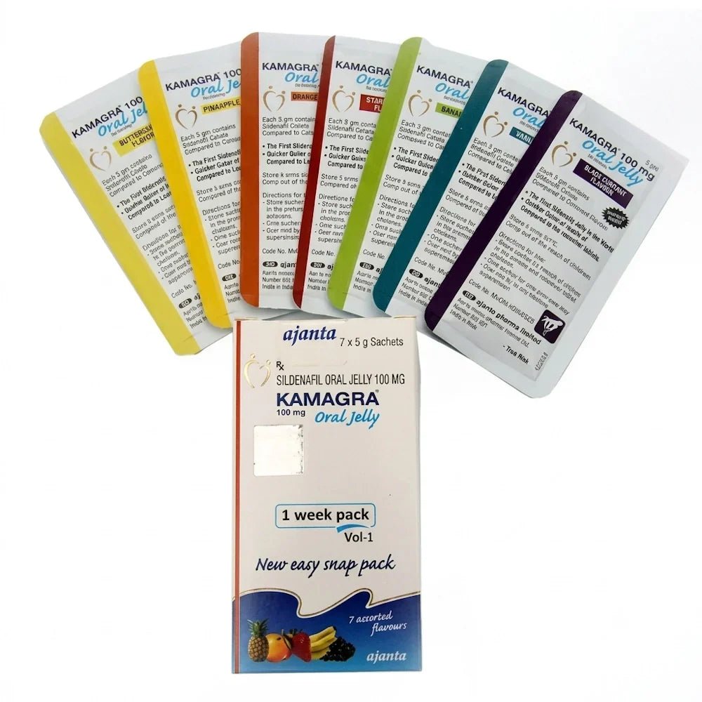 Kamagra Oral Jelly 100mg - 7 Assorted Flavors Weekly Pack - Live Life