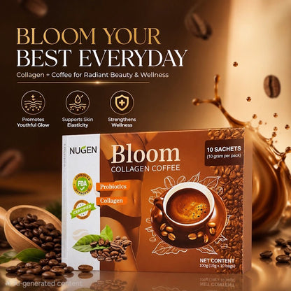 NUGEN Bloom Collagen Coffee - 10 Sachets (10g per pack) - Live Life